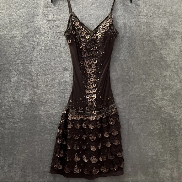 Vintage 90’s 100% Silk Dress Silk Slip Dress Beaded Raindrop Tiered Fairy Prom - Picture 3 of 15